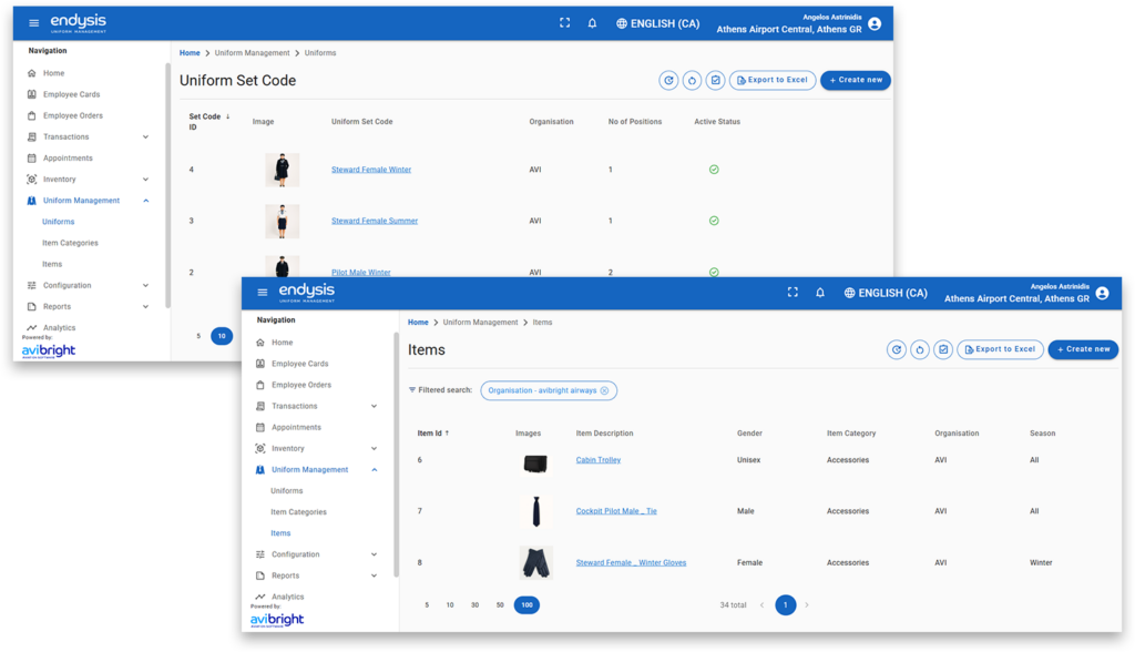 Uniform Management System ENDYSIS - Airline Uniform Management System - aviBright